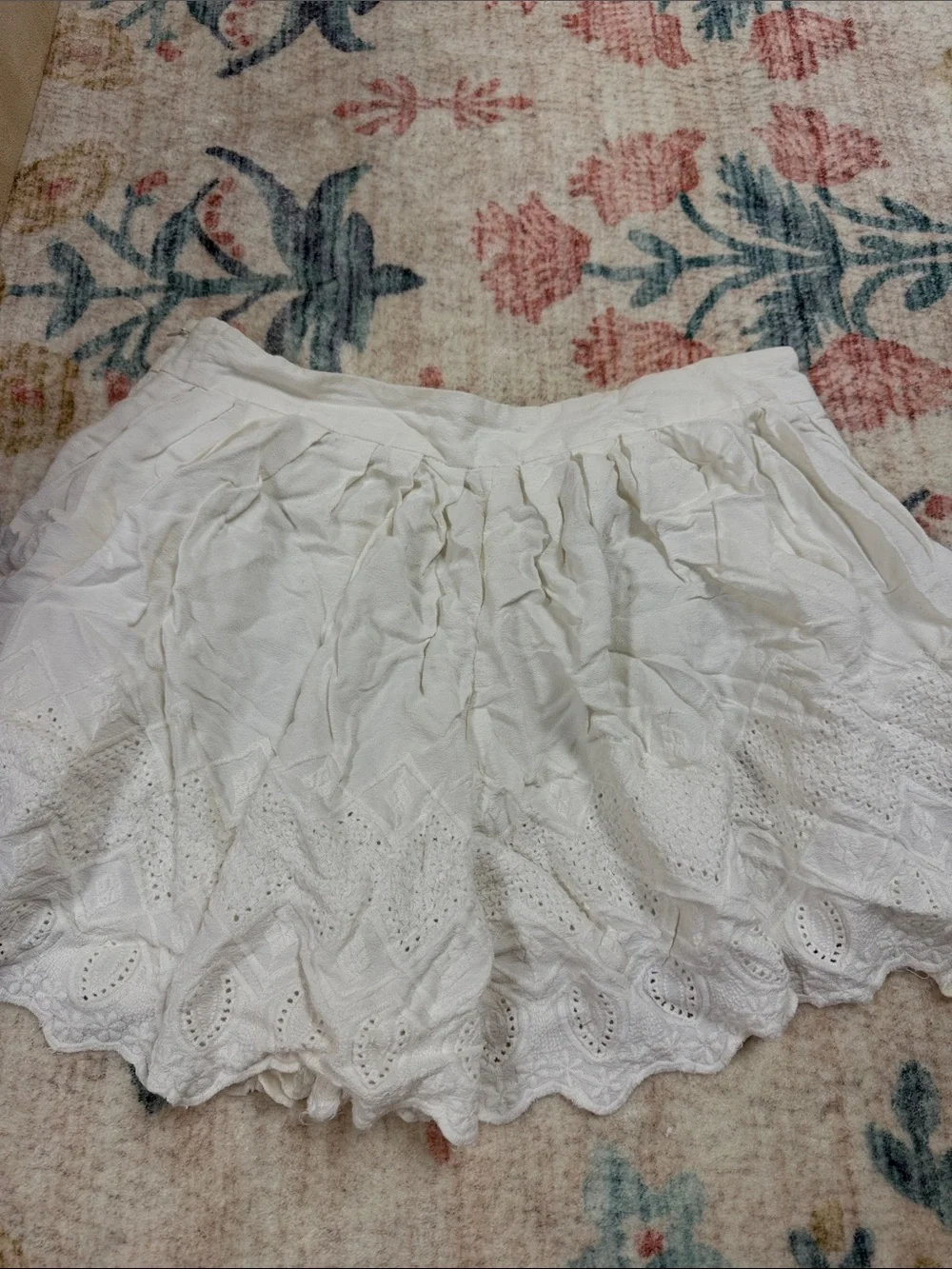 Free People White Eyelet Ruffle Shorts with Scalloped Hem